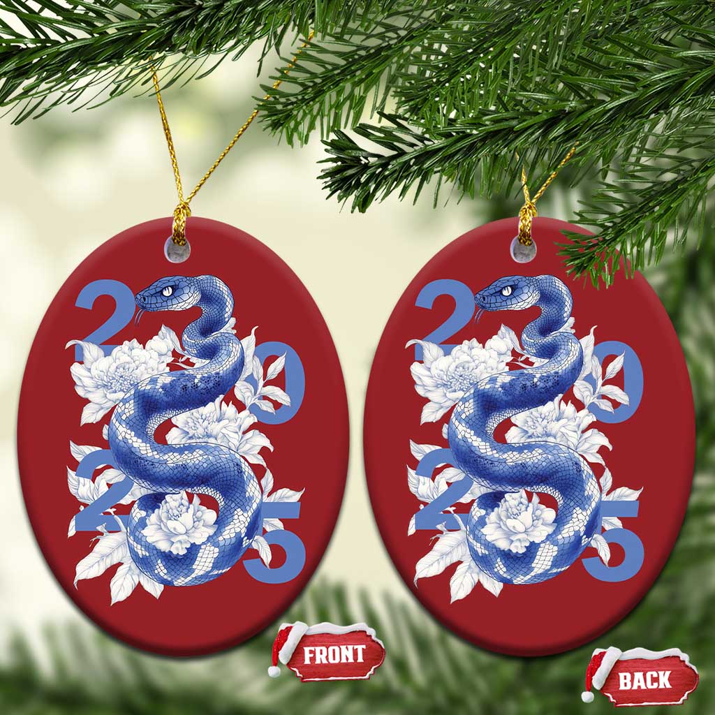 Year Of The Snake 2025 Christmas Ornament Chinese New Year Blue Snake TS09 Oval Red Print Your Wear