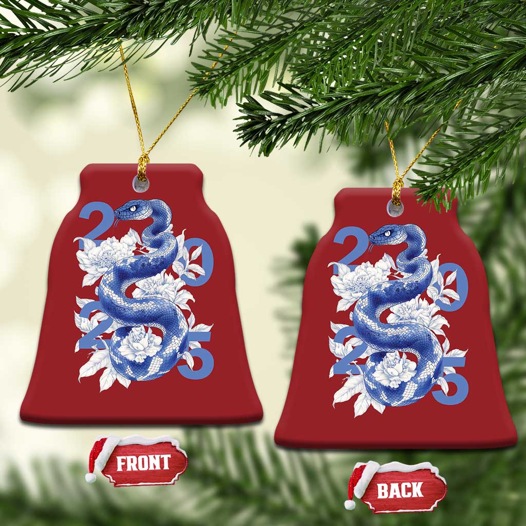 Year Of The Snake 2025 Christmas Ornament Chinese New Year Blue Snake TS09 Bell Flake Red Print Your Wear