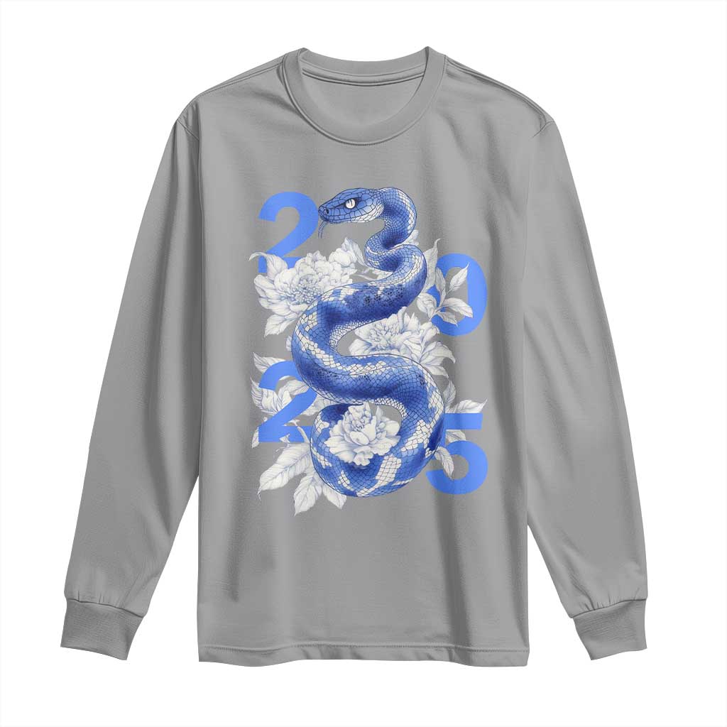 Year Of The Snake 2025 Long Sleeve Shirt Chinese New Year Blue Snake TS09 Sport Gray Print Your Wear