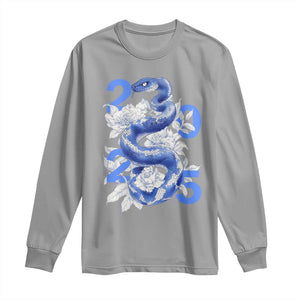 Year Of The Snake 2025 Long Sleeve Shirt Chinese New Year Blue Snake TS09 Sport Gray Print Your Wear