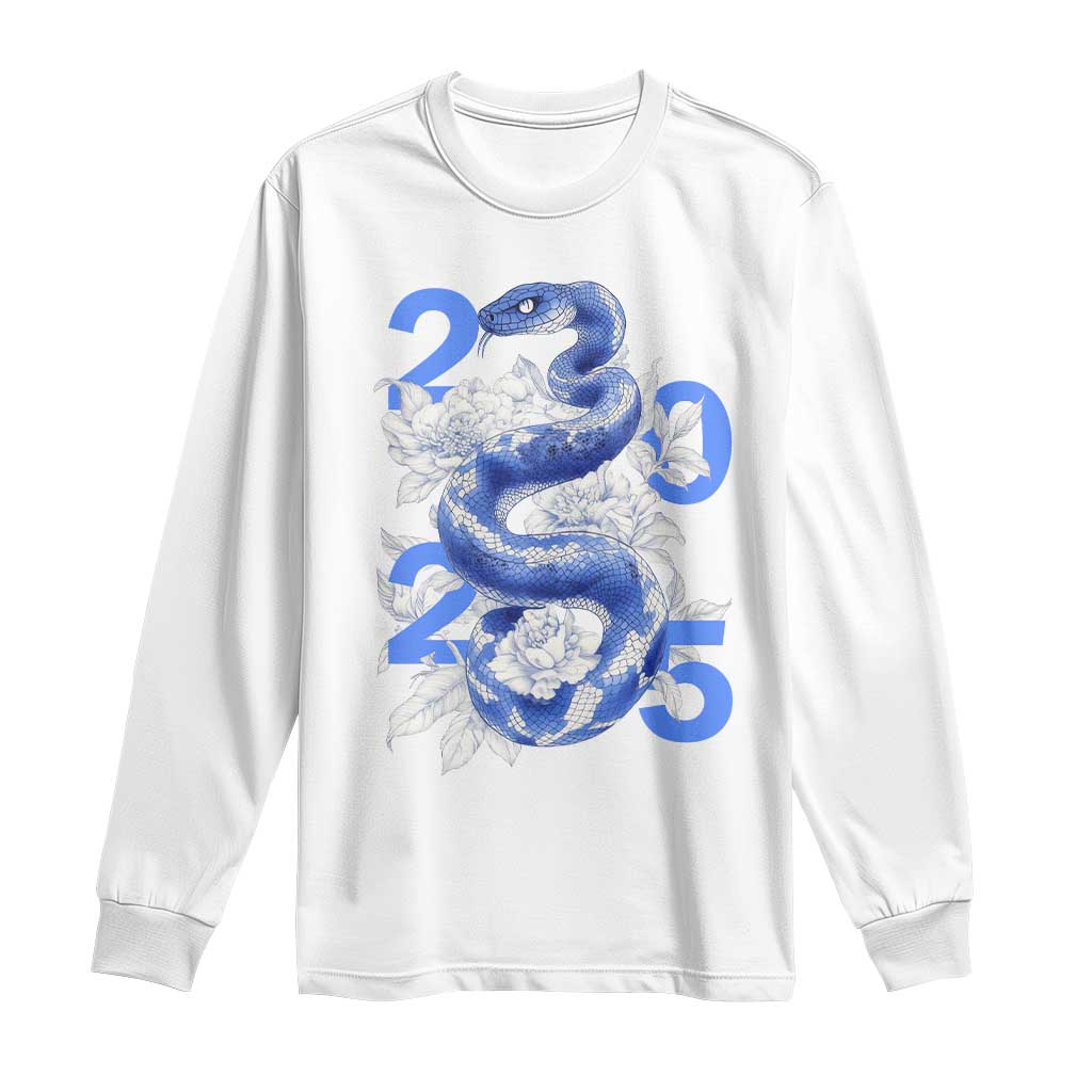 Year Of The Snake 2025 Long Sleeve Shirt Chinese New Year Blue Snake TS09 White Print Your Wear