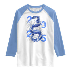 Year Of The Snake 2025 Raglan Shirt Chinese New Year Blue Snake TS09 White Carolina Blue Print Your Wear