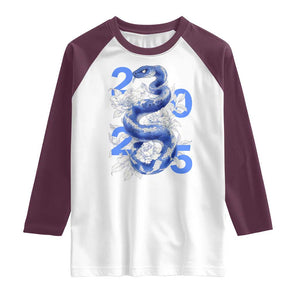 Year Of The Snake 2025 Raglan Shirt Chinese New Year Blue Snake TS09 White Maroon Print Your Wear