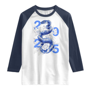 Year Of The Snake 2025 Raglan Shirt Chinese New Year Blue Snake TS09 White Navy Print Your Wear