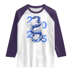 Year Of The Snake 2025 Raglan Shirt Chinese New Year Blue Snake TS09 White Purple Print Your Wear