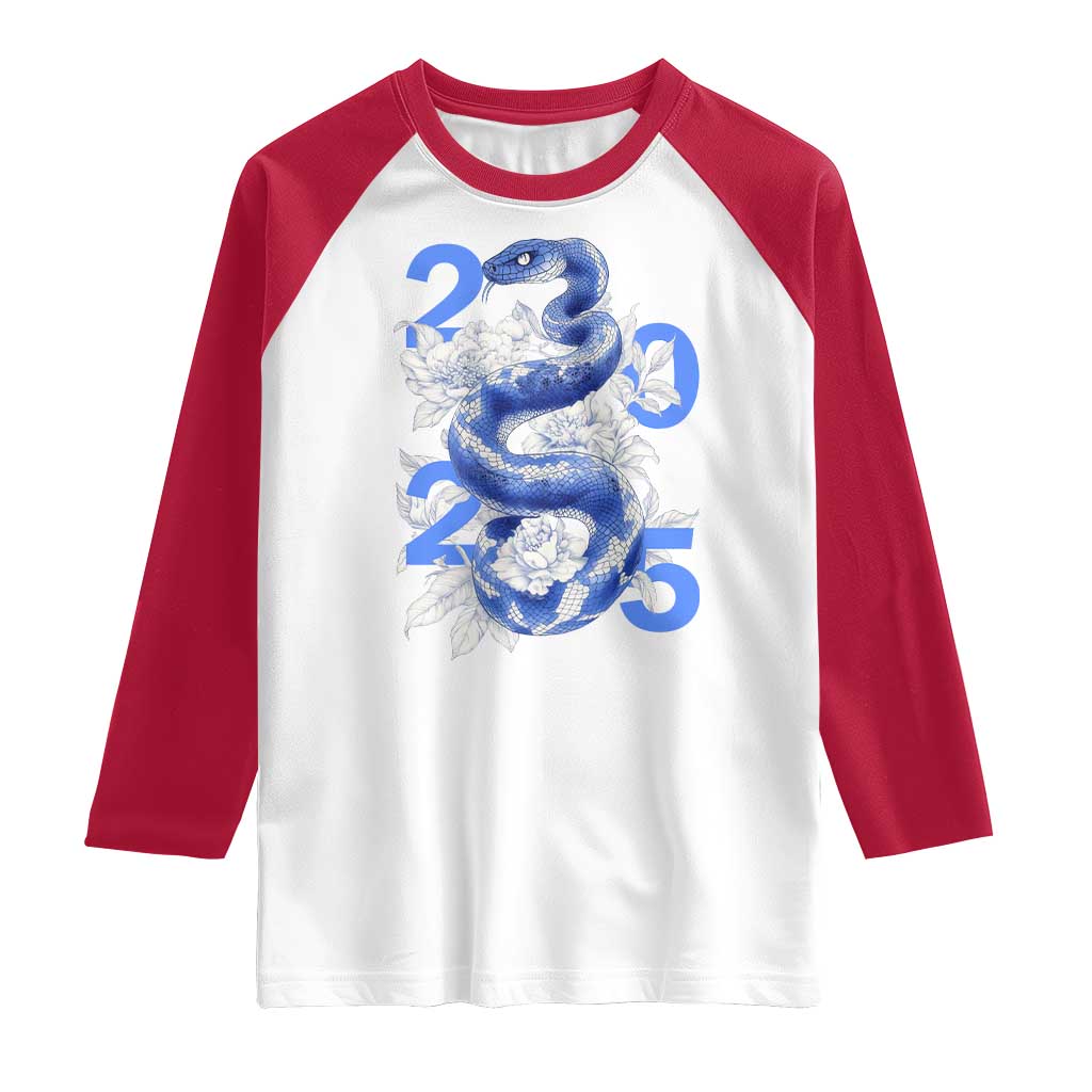Year Of The Snake 2025 Raglan Shirt Chinese New Year Blue Snake TS09 White Red Print Your Wear