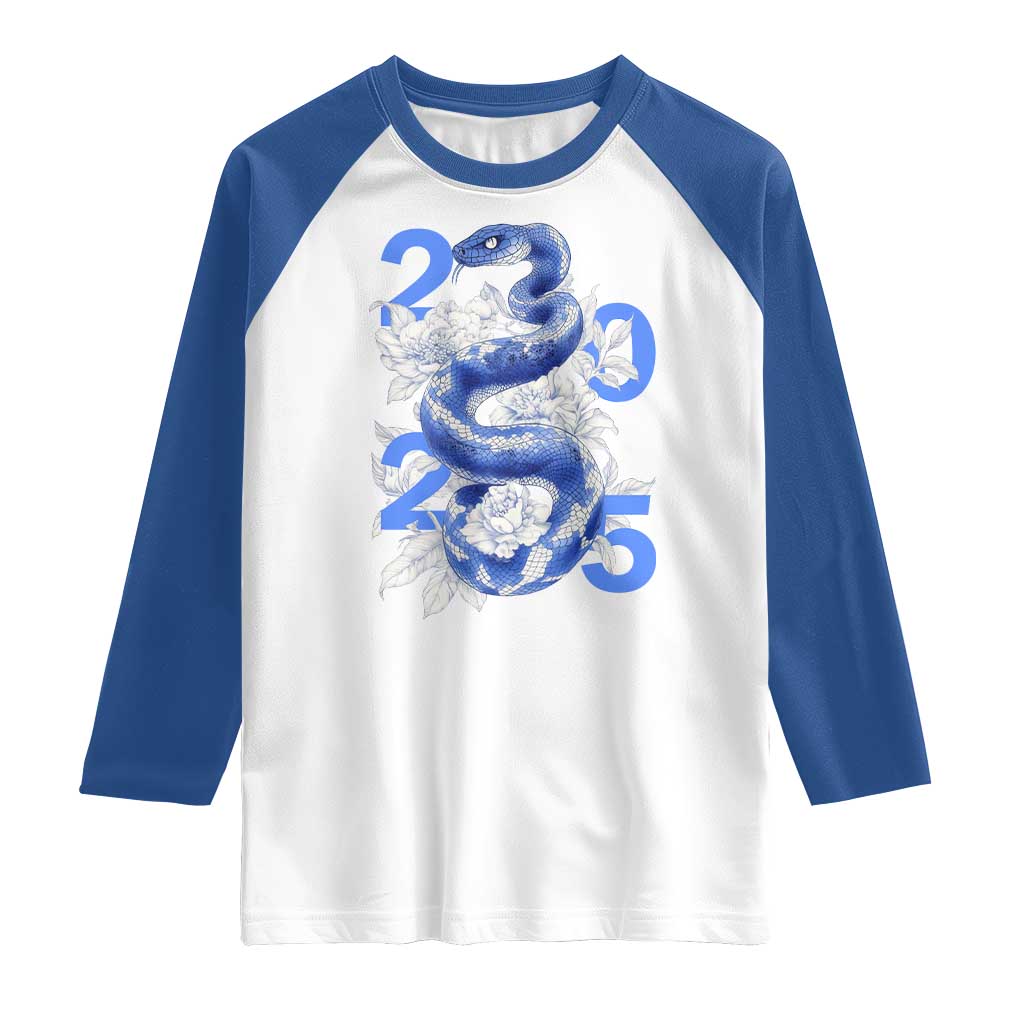 Year Of The Snake 2025 Raglan Shirt Chinese New Year Blue Snake TS09 White Royal Print Your Wear