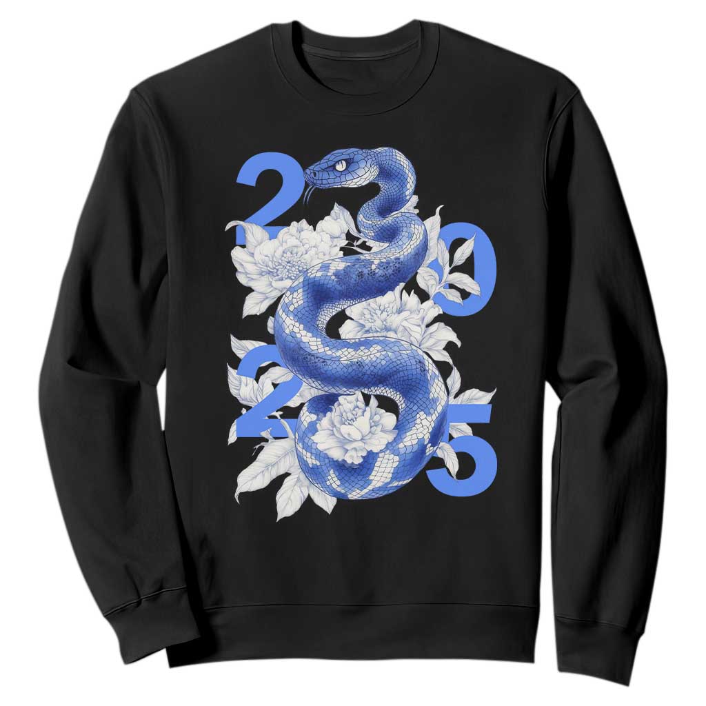 Year Of The Snake 2025 Sweatshirt Chinese New Year Blue Snake TS09 Black Print Your Wear