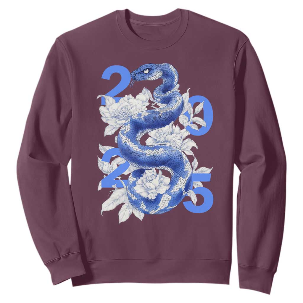 Year Of The Snake 2025 Sweatshirt Chinese New Year Blue Snake TS09 Maroon Print Your Wear