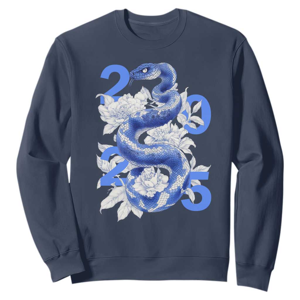 Year Of The Snake 2025 Sweatshirt Chinese New Year Blue Snake TS09 Navy Print Your Wear
