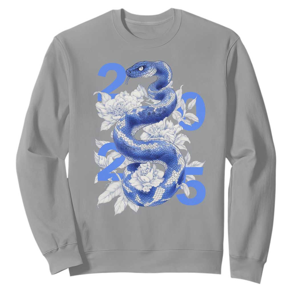 Year Of The Snake 2025 Sweatshirt Chinese New Year Blue Snake TS09 Sport Gray Print Your Wear