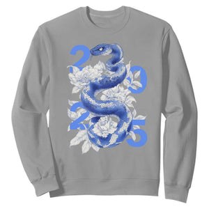 Year Of The Snake 2025 Sweatshirt Chinese New Year Blue Snake TS09 Sport Gray Print Your Wear