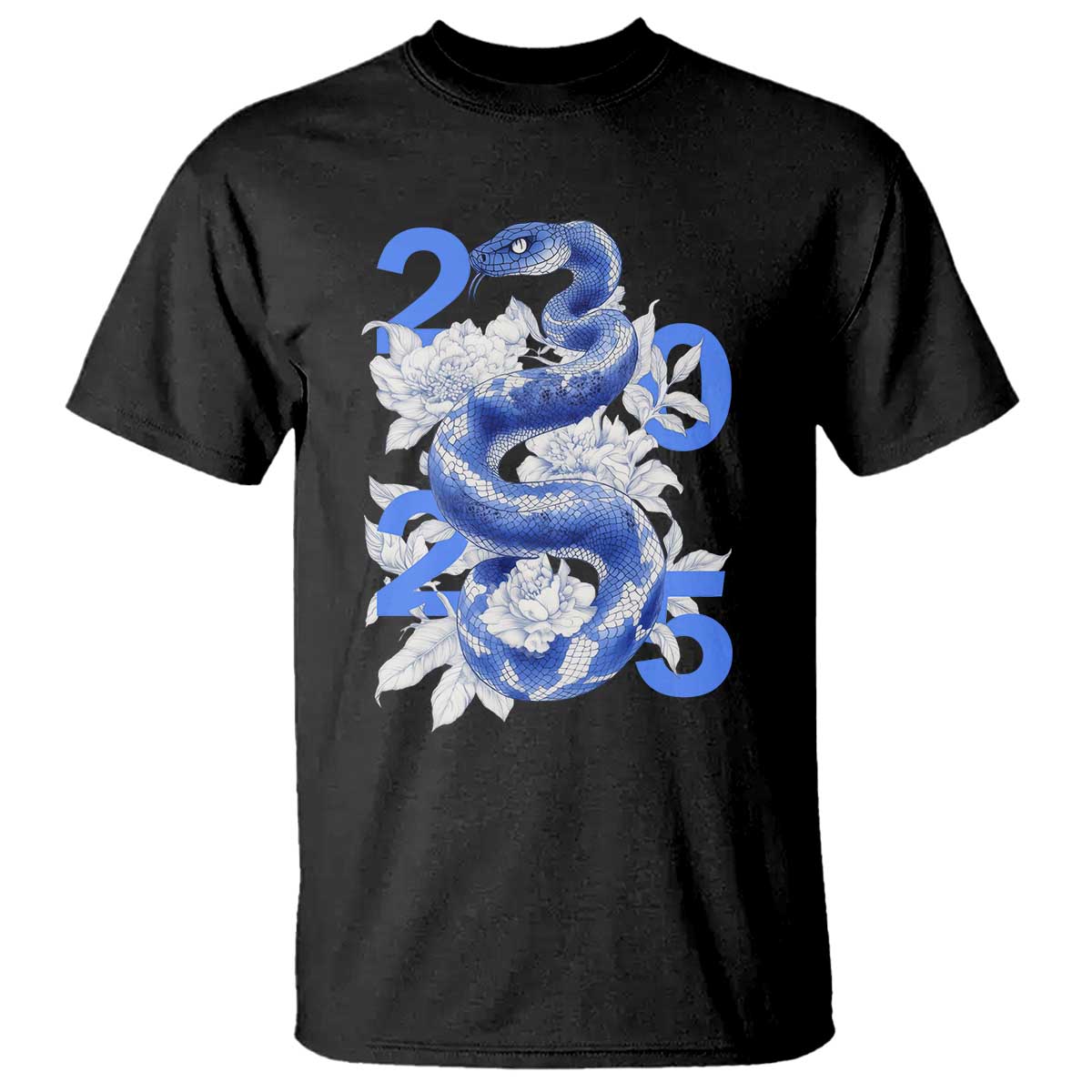Year Of The Snake 2025 T Shirt Chinese New Year Blue Snake TS09 Black Print Your Wear