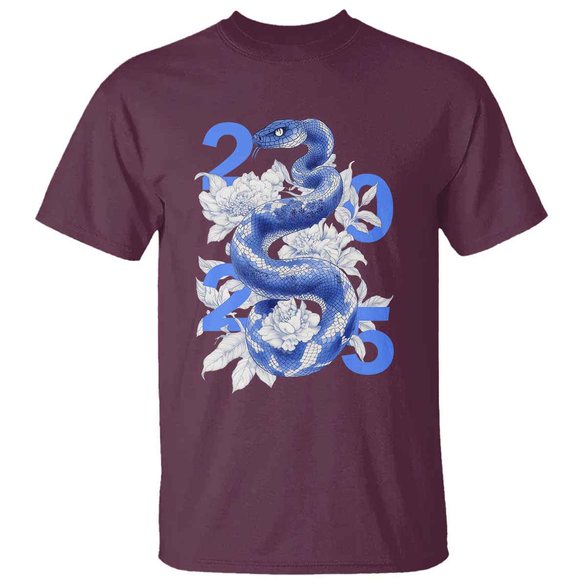Year Of The Snake 2025 T Shirt Chinese New Year Blue Snake TS09 Maroon Print Your Wear