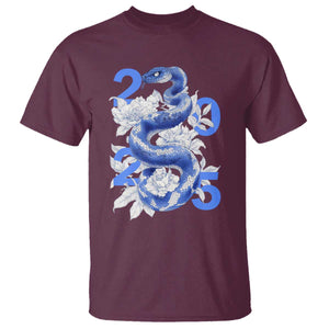 Year Of The Snake 2025 T Shirt Chinese New Year Blue Snake TS09 Maroon Print Your Wear