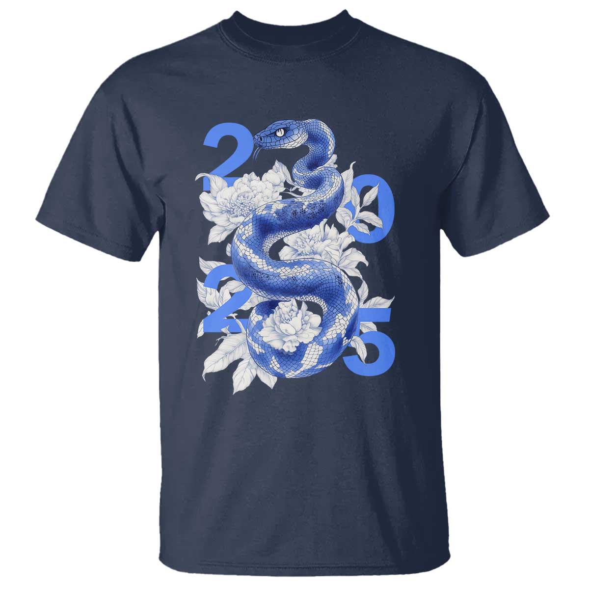 Year Of The Snake 2025 T Shirt Chinese New Year Blue Snake TS09 Navy Print Your Wear