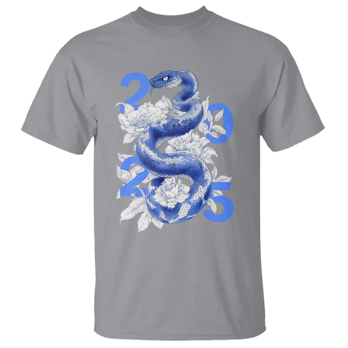 Year Of The Snake 2025 T Shirt Chinese New Year Blue Snake TS09 Sport Gray Print Your Wear