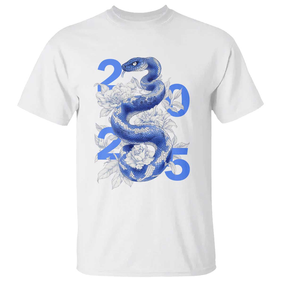 Year Of The Snake 2025 T Shirt Chinese New Year Blue Snake TS09 White Print Your Wear