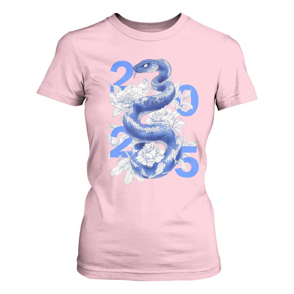Year Of The Snake 2025 T Shirt For Women Chinese New Year Blue Snake TS09 Light Pink Print Your Wear