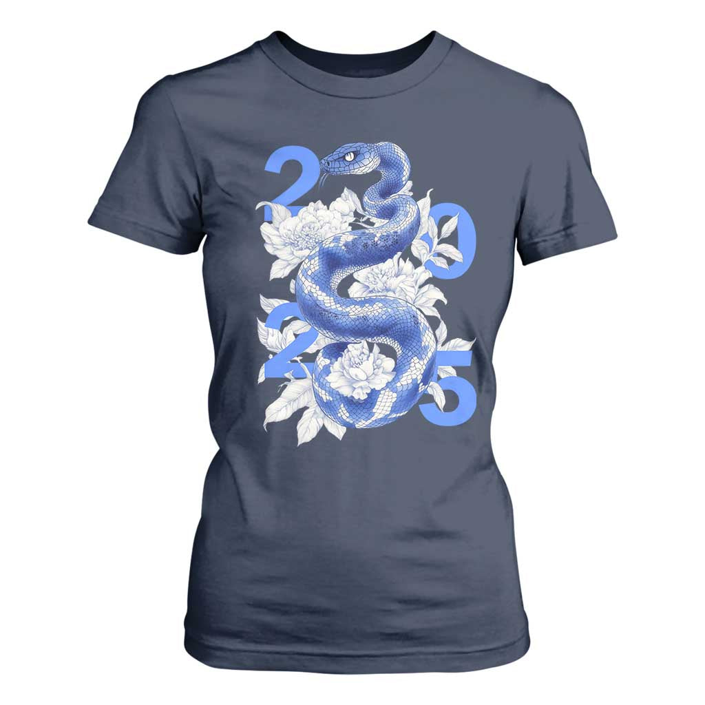 Year Of The Snake 2025 T Shirt For Women Chinese New Year Blue Snake TS09 Navy Print Your Wear
