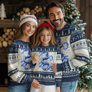 Year Of The Snake 2025 Ugly Christmas Sweater Chinese New Year Blue Snake TS09 Navy Print Your Wear