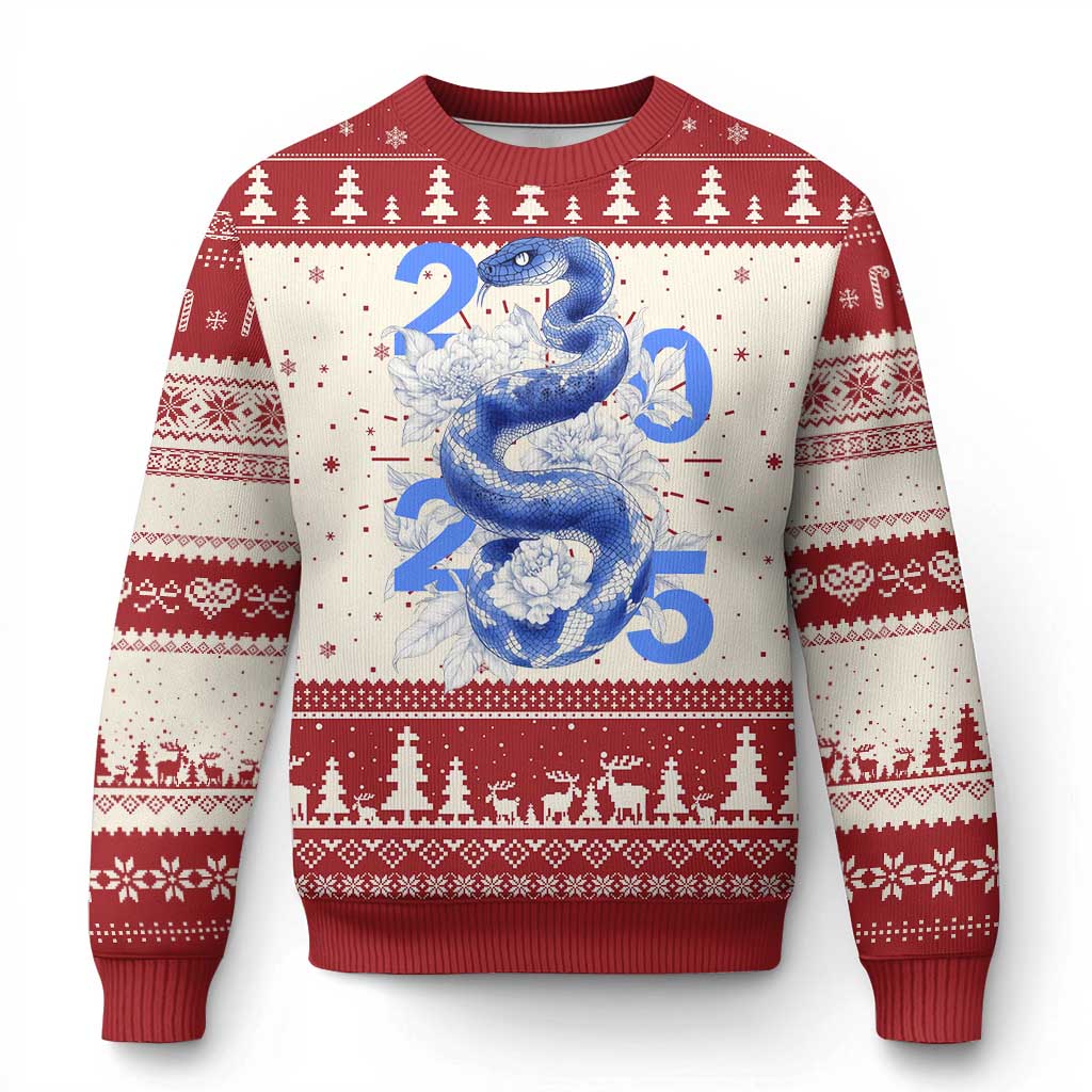Year Of The Snake 2025 Ugly Christmas Sweater Chinese New Year Blue Snake TS09 Red Print Your Wear