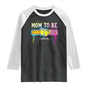 New Mom 2025 Raglan Shirt Loading Mom To Be Est 2025 TS09 Black White Print Your Wear