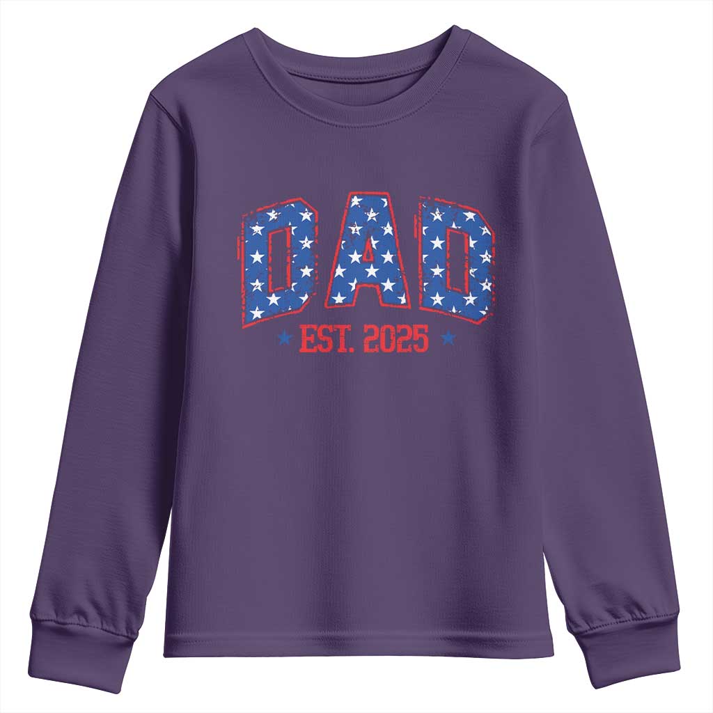 Dad Est 2025 Youth Sweatshirt Patriotic America Flag New Father TS09 Purple Print Your Wear