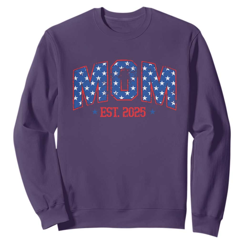 Mom Est 2025 Sweatshirt Patriotic America Flag New Mother TS09 Purple Print Your Wear