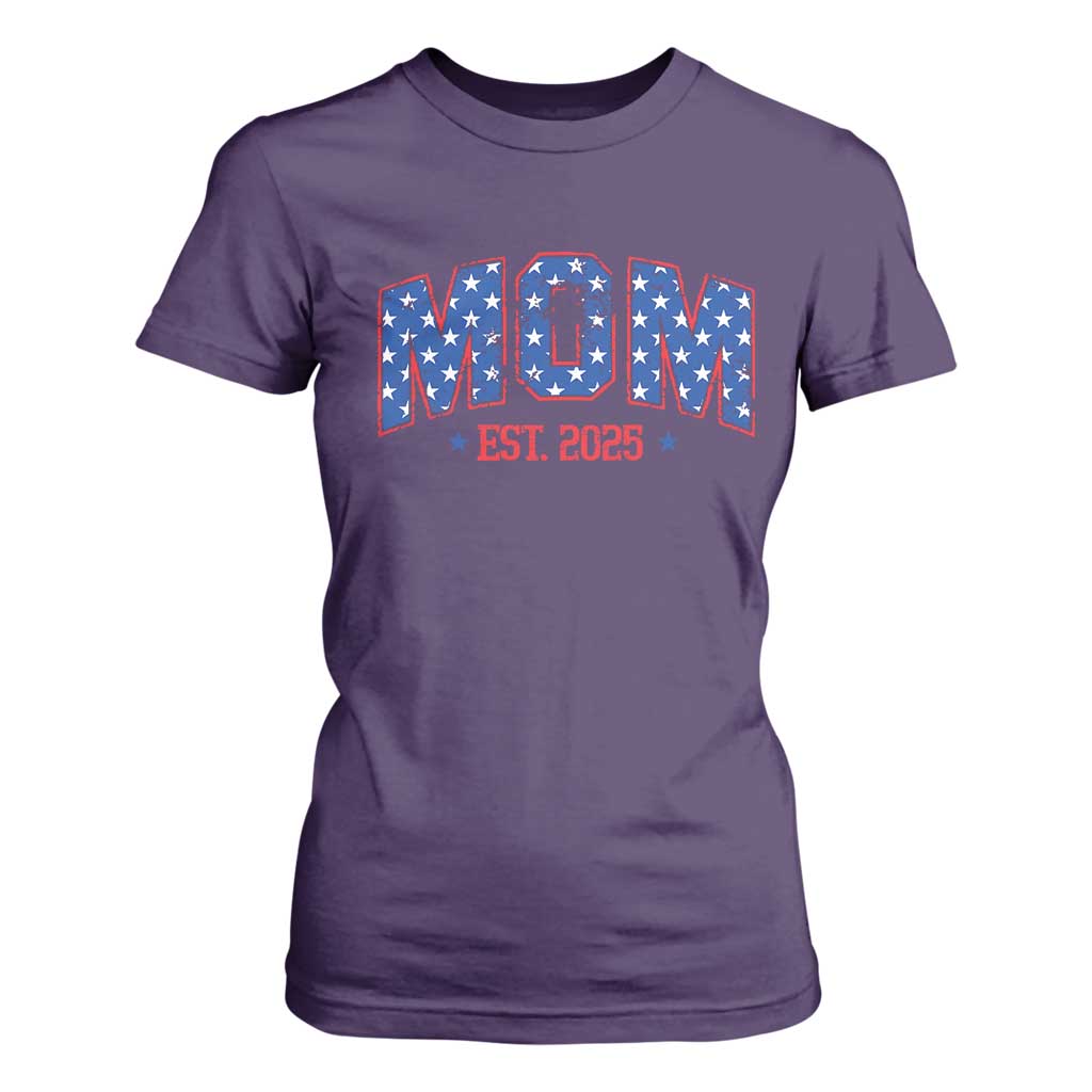 Mom Est 2025 T Shirt For Women Patriotic America Flag New Mother TS09 Purple Print Your Wear