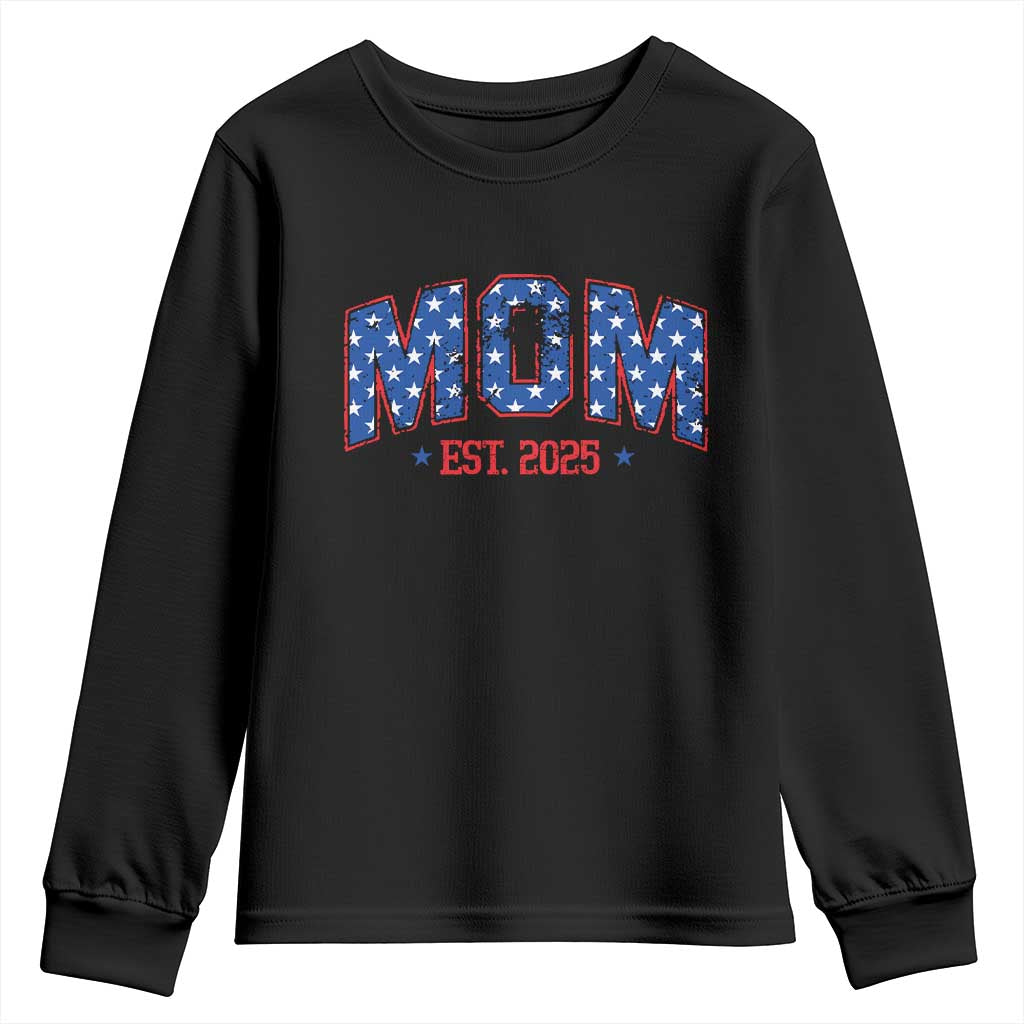 Mom Est 2025 Youth Sweatshirt Patriotic America Flag New Mother TS09 Black Print Your Wear