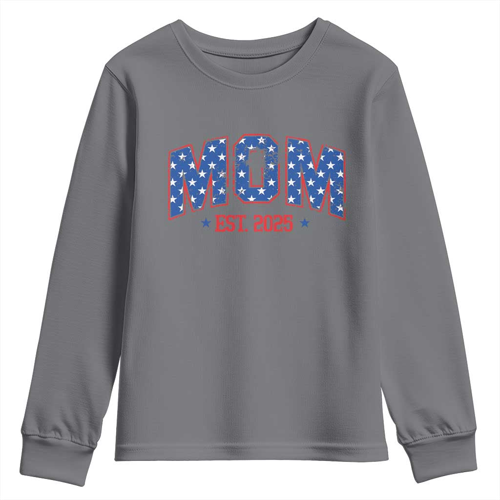 Mom Est 2025 Youth Sweatshirt Patriotic America Flag New Mother TS09 Charcoal Print Your Wear