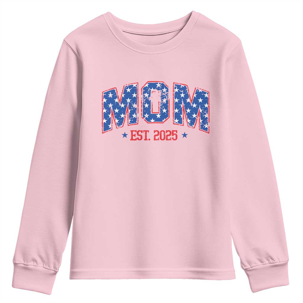 Mom Est 2025 Youth Sweatshirt Patriotic America Flag New Mother TS09 Light Pink Print Your Wear