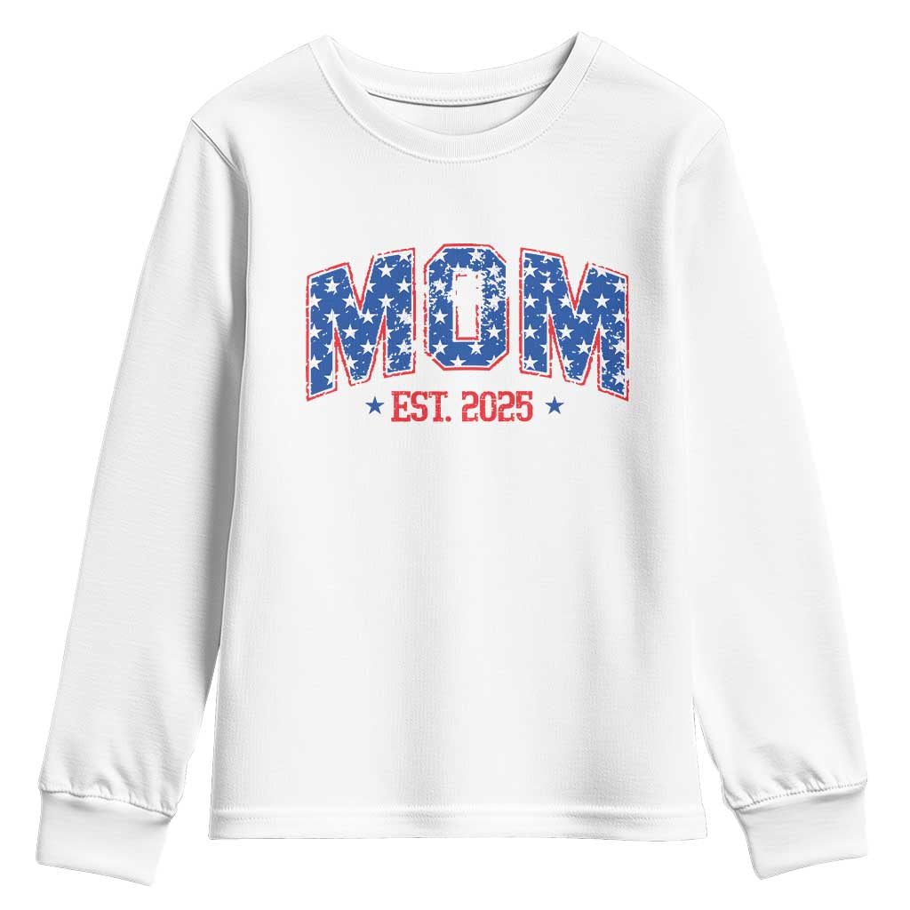 Mom Est 2025 Youth Sweatshirt Patriotic America Flag New Mother TS09 White Print Your Wear