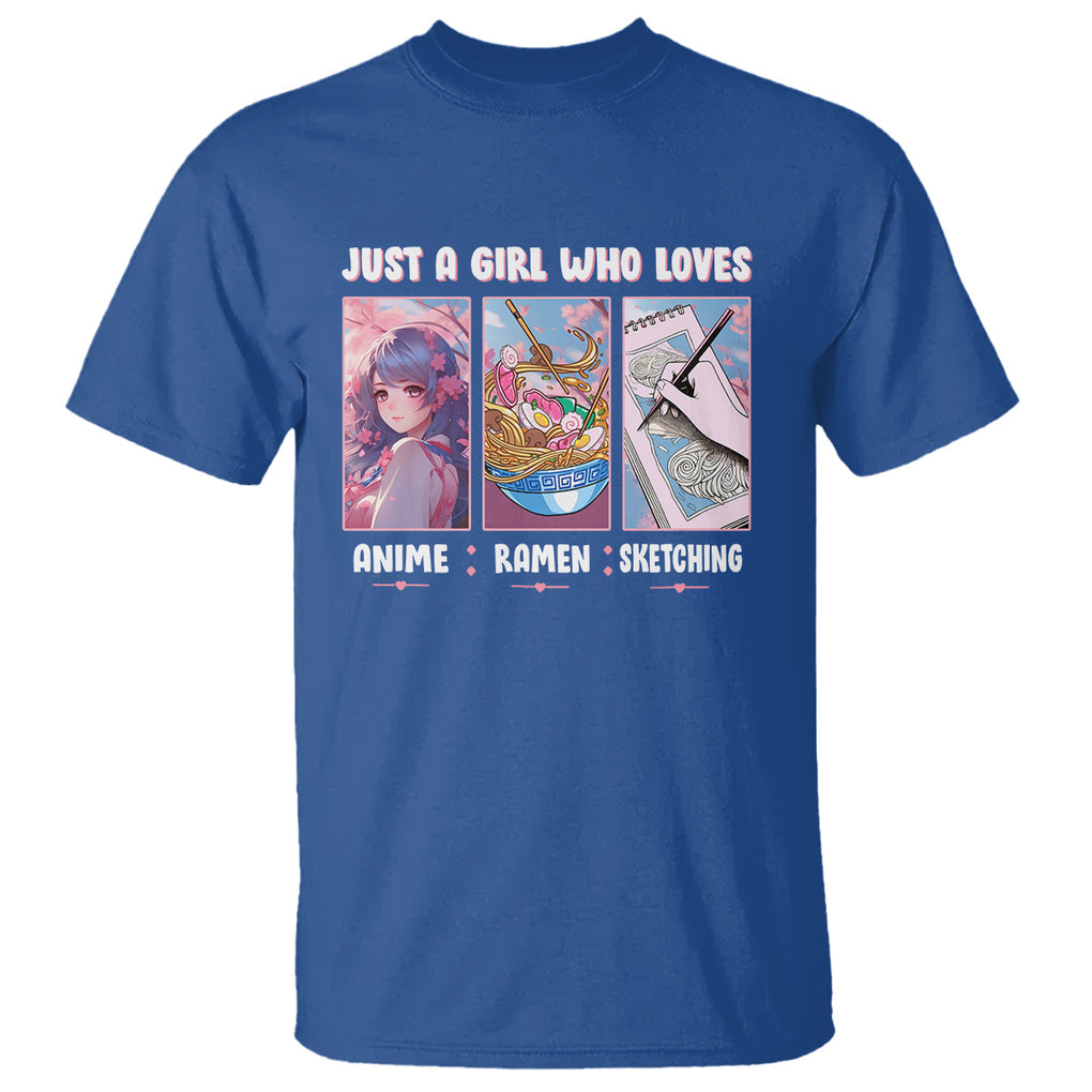 Just A Girl Who Loves Anime Ramen And Sketching T Shirt TS09 Royal Blue Printyourwear