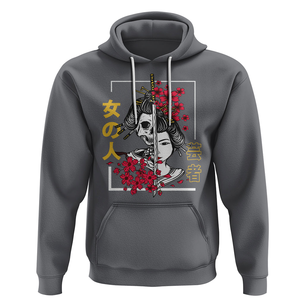 Japanese Samurai Hoodie Floral Warrior Geisha Woman Tokyo Anime TS09 Charcoal Printyourwear