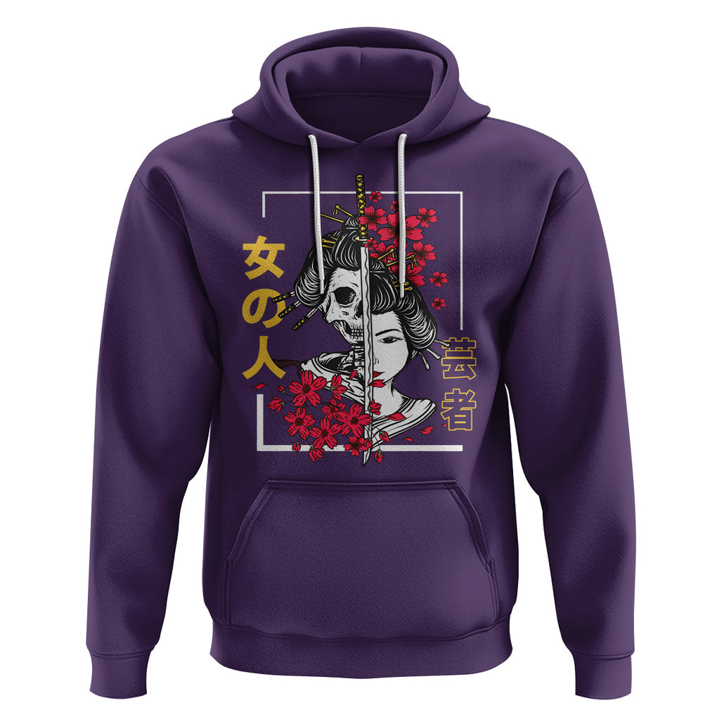 Japanese Samurai Hoodie Floral Warrior Geisha Woman Tokyo Anime TS09 Purple Printyourwear