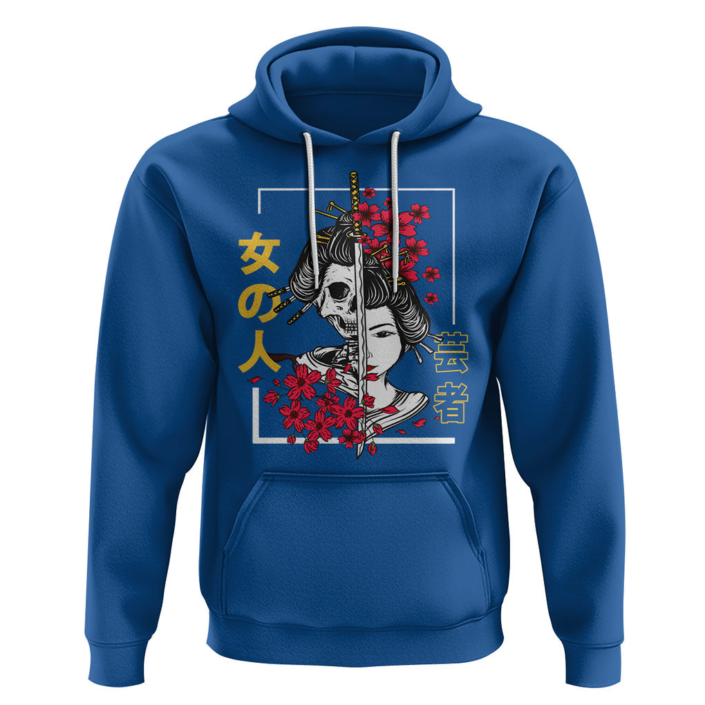 Japanese Samurai Hoodie Floral Warrior Geisha Woman Tokyo Anime TS09 Royal Blue Printyourwear