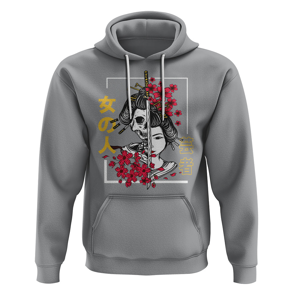 Japanese Samurai Hoodie Floral Warrior Geisha Woman Tokyo Anime TS09 Sport Gray Printyourwear