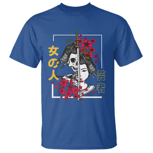 Japanese Samurai T Shirt Floral Warrior Geisha Woman Tokyo Anime TS09 Royal Blue Printyourwear