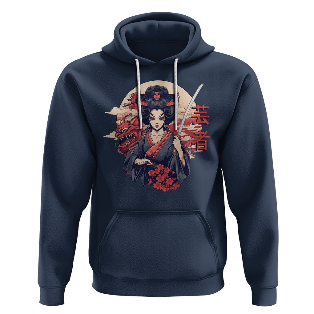 Japanese Samurai Hoodie Floral Warrior Geisha Woman Tokyo Anime TS09 Navy Printyourwear