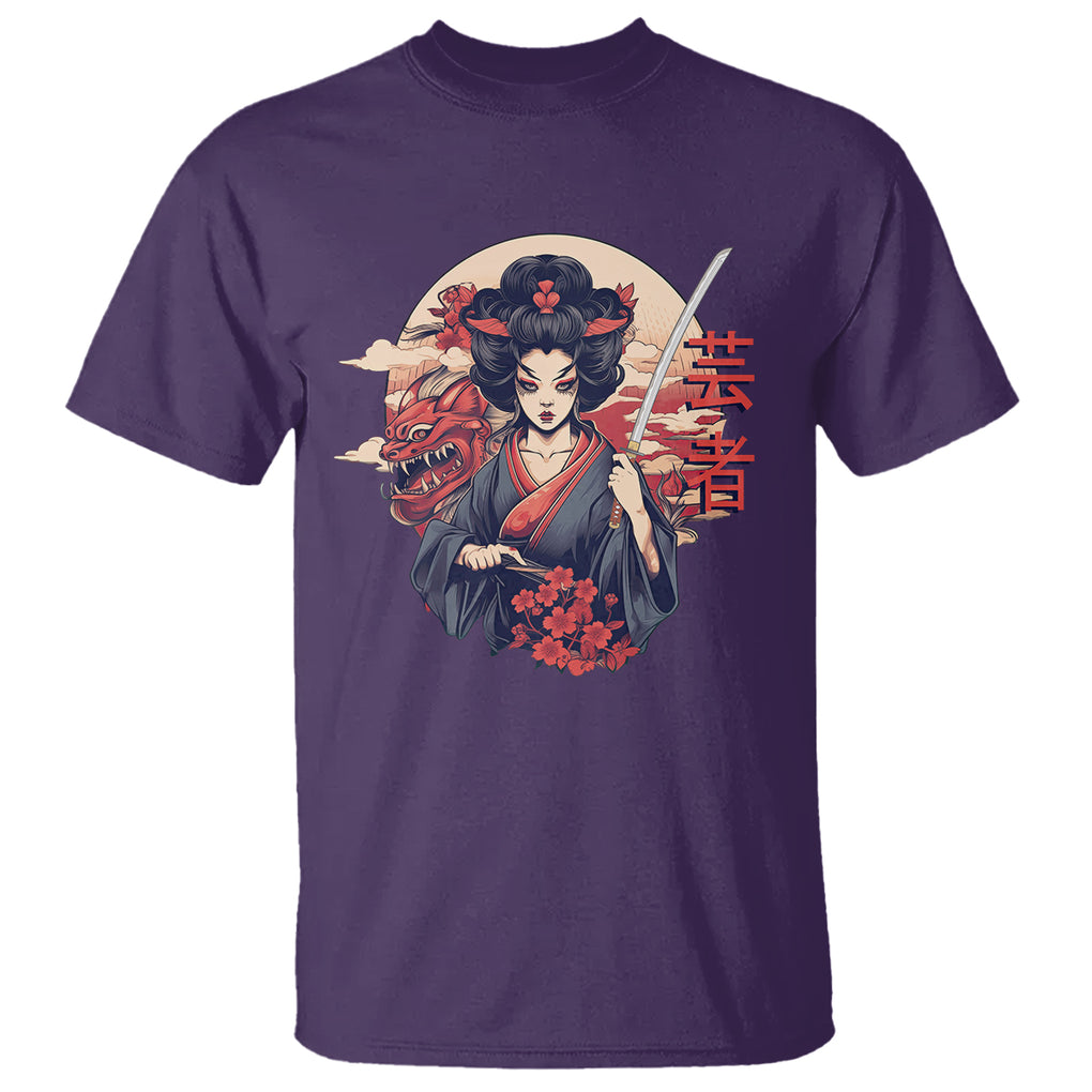 Japanese Samurai T Shirt Floral Warrior Geisha Woman Tokyo Anime TS09 Purple Printyourwear