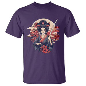 Japanese Samurai T Shirt Floral Warrior Geisha Woman Tokyo Anime TS09 Purple Printyourwear