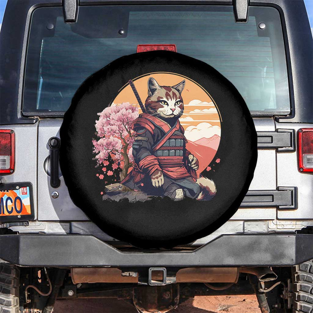 Japanese Samurai Cat Spare Tire Cover Floral Warrior Geisha Woman Tokyo Anime TS09 No hole Black Print Your Wear