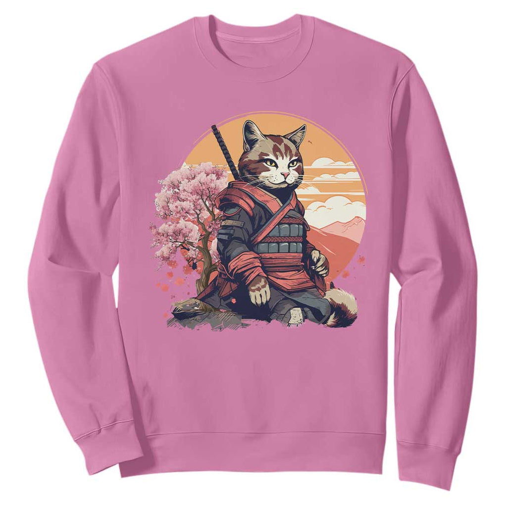 Japanese Samurai Cat Sweatshirt Floral Warrior Geisha Woman Tokyo Anime TS09 Azalea Print Your Wear