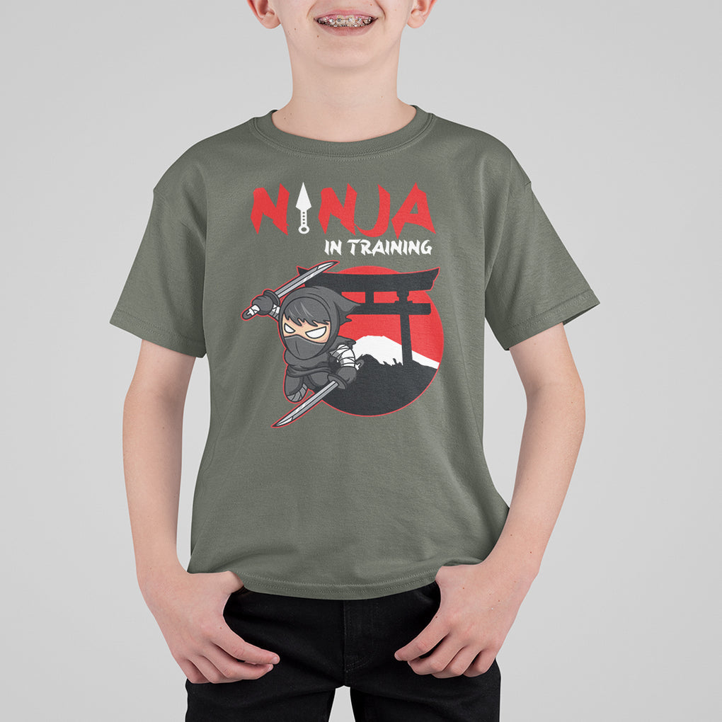 Ninja T Shirt For Kid In Training Cool Warrior Kids Boy Man Ninjutsu TS09 Military Green Printyourwear