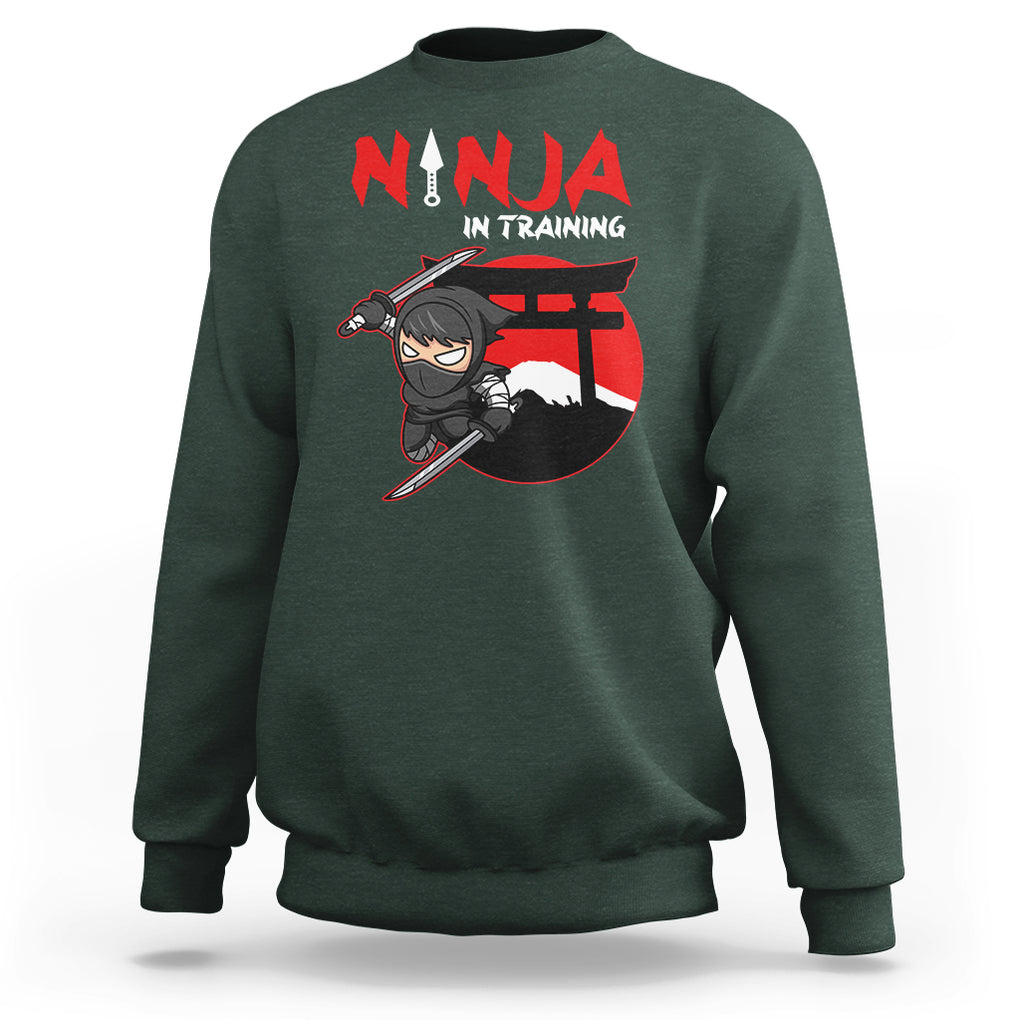 Ninja Sweatshirt In Training Cool Warrior Kids Boy Man Ninjutsu TS09 Dark Forest Green Printyourwear