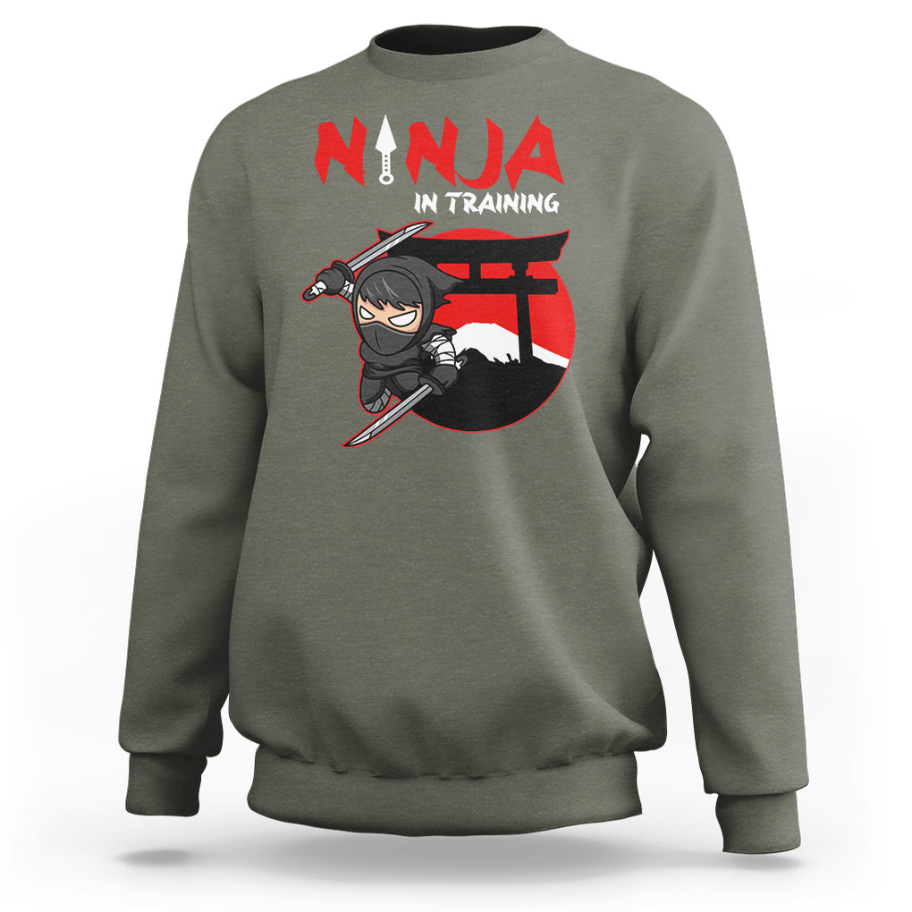 Ninja Sweatshirt In Training Cool Warrior Kids Boy Man Ninjutsu TS09 Military Green Printyourwear
