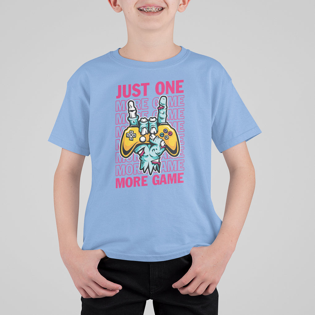 Funny Video Gamer T Shirt For Kid Just One More Game Skeleton Kids Boys Man TS09 Carolina Blue Printyourwear