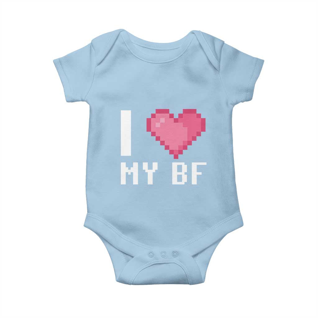 Funny Girlfriend Baby Onesie I Love My BF Boyfriend Valentines TS09 Light Blue Print Your Wear
